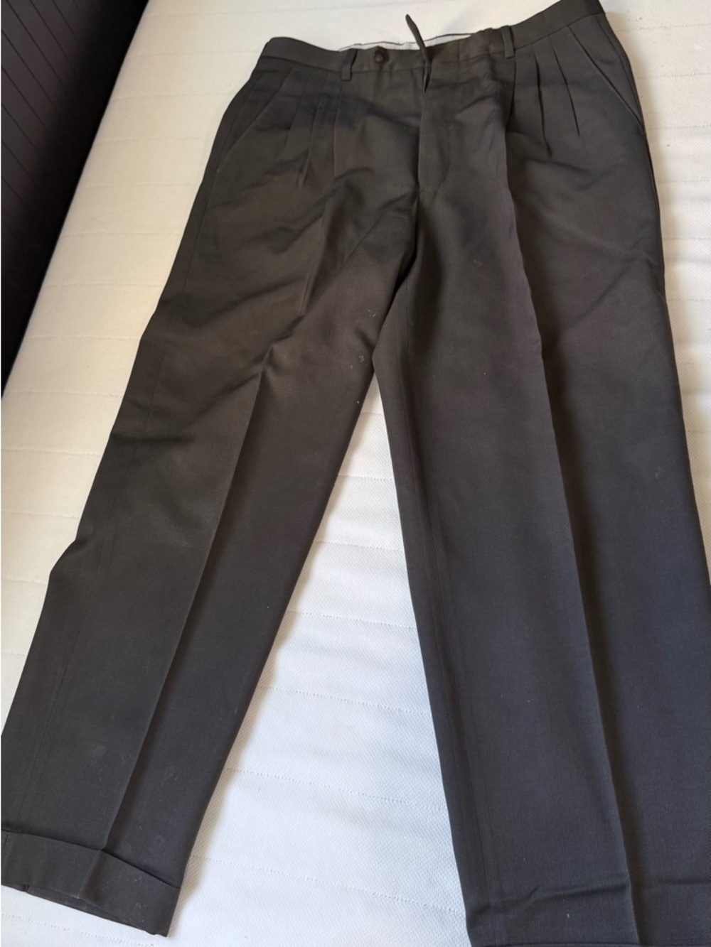 Dark Brown Pleated Dress Pants with Contrast Waistband